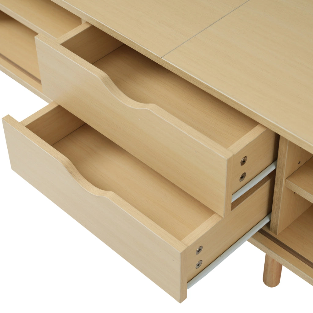 Mobile TV ovale in MDF rovere con 2 cassetti e ante scorrevoli 170 x 40 x 42 cm