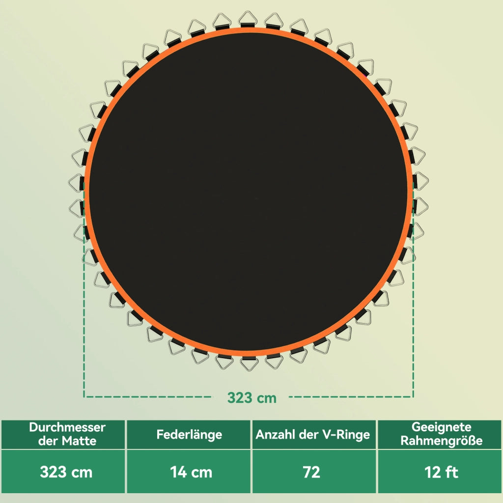 Telo di Ricambio per Trampolino Rotondo 3,66 m in Polipropilene Arancione con 72 Ganci Resistente ai Raggi UV per Giardino