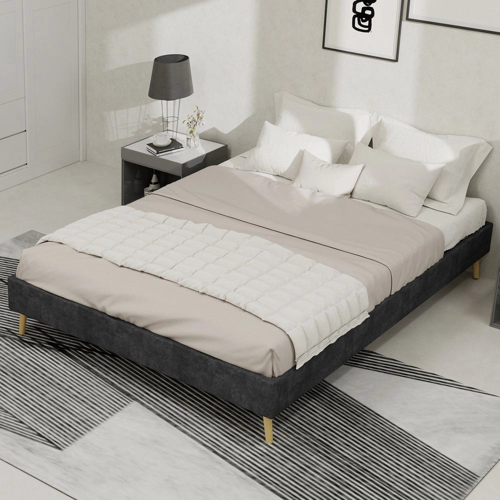 Letto Matrimoniale in Velluto ¨C Xylo ¨C Grigio, 140x200, Senza Testiera