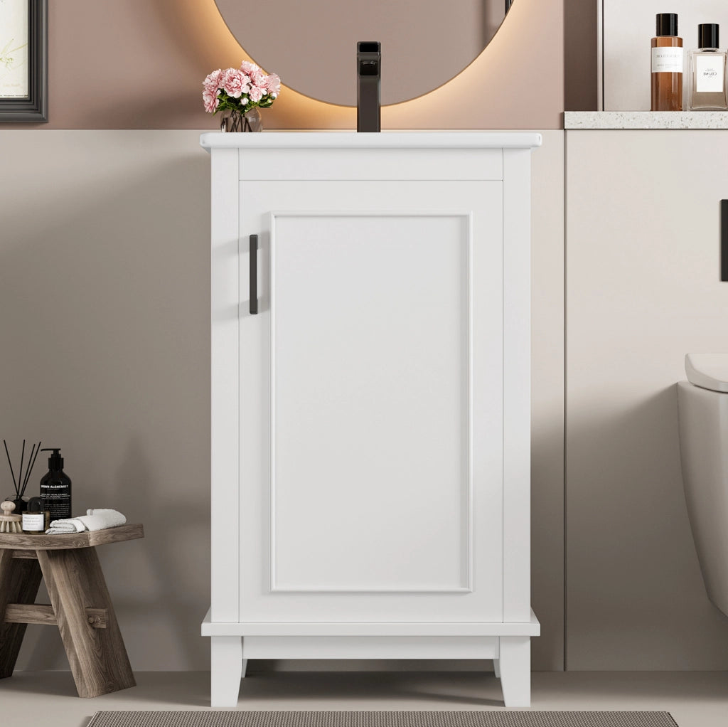 Mobile bagno bianco 51x34x83 cm con lavabo in ceramica integrato e ripiani regolabili