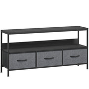 Mobile TV da 55" con Cassetti Pieghevoli in Tessuto e Mensola 120x29x56cm in Metallo e MDF Nero
