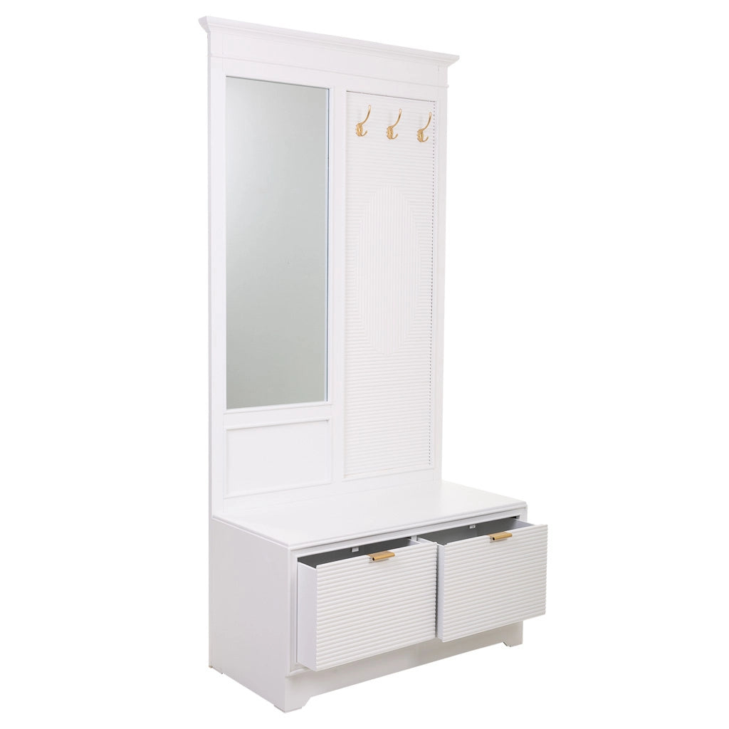 Mobile da ingresso in legno con specchio bianco 95x7x190h - 90x41x47h