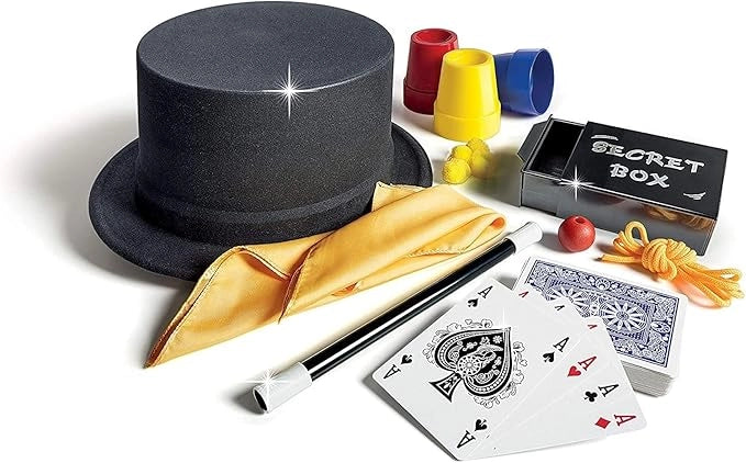 l Cappello Magico, 40 Trucchi per Piccoli Maghi, Giochi di Magia per Bambini +7 Anni, Include Bacchetta, Carte, Foulard