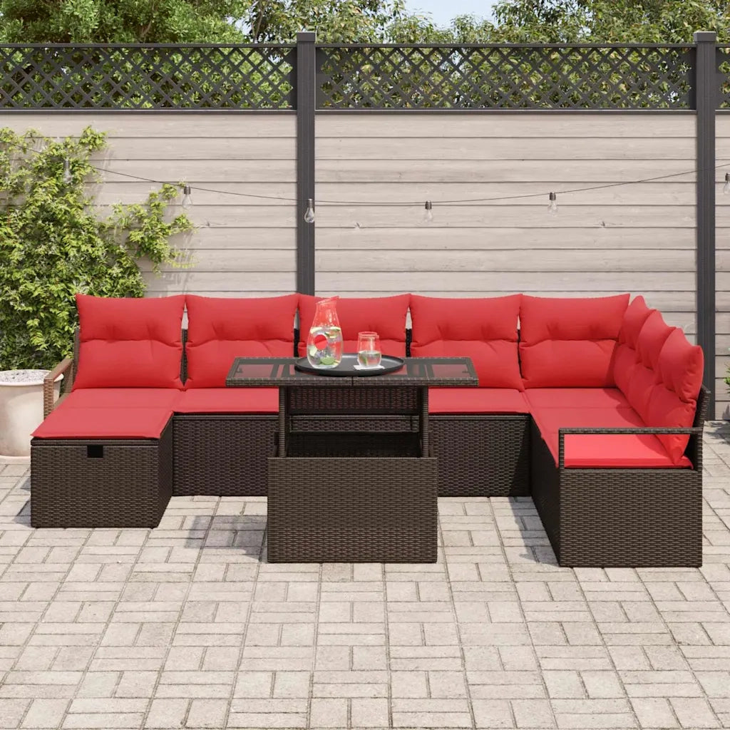 Set Divano da Giardino con cuscino 9 pcs Marrone Poly Rattan 3361153