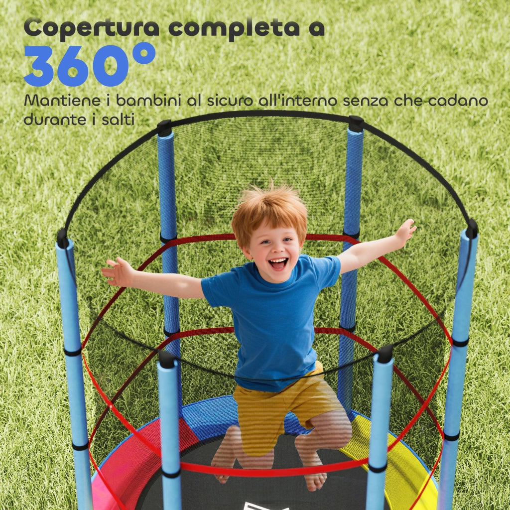 Tappeto Elastico per Bambini con Rete di Sicurezza ¨C Minimal ¨C ?140x190 cm, Multicolore