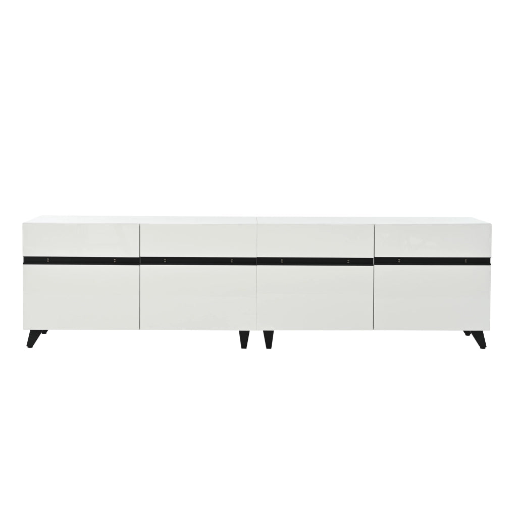 Mobile TV 180x40x49 cm con 4 ante e ripiani regolabili in MDF; bianco con linee nere