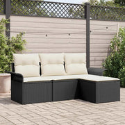 Set Divano da Giardino con cuscino 4 pcs Nero Poly Rattan