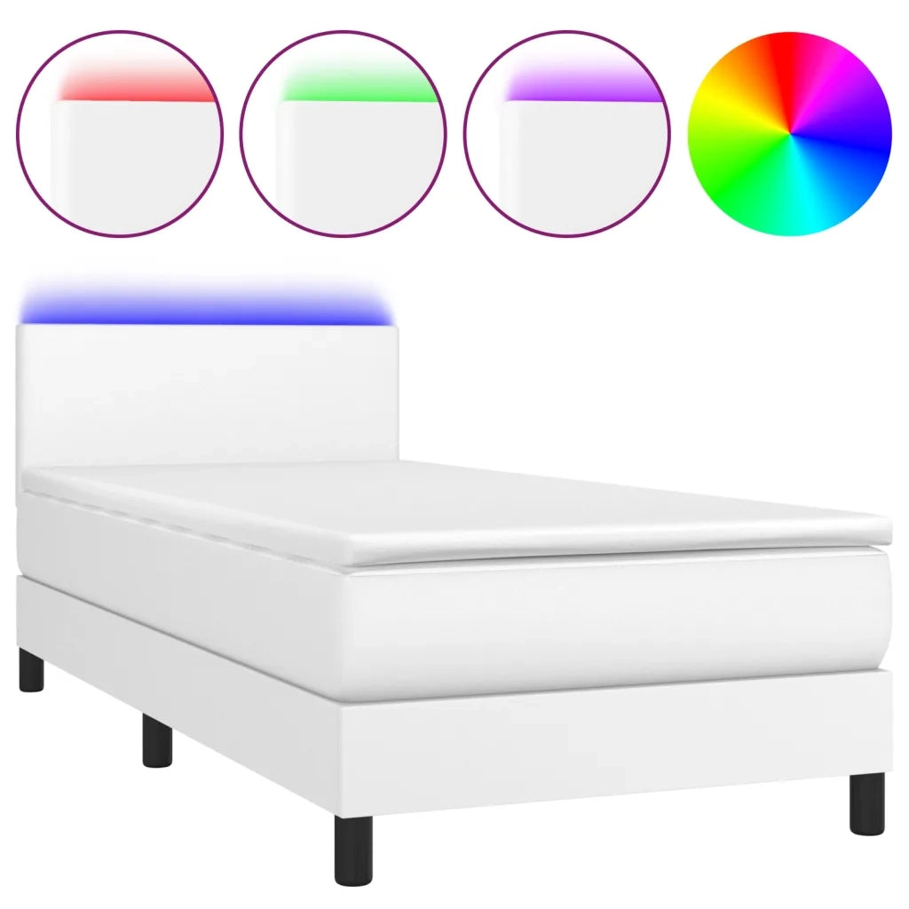 Giroletto Molle con Materasso e LED-Struttura Letto Bianco 90x190 cm Similpelle 853828