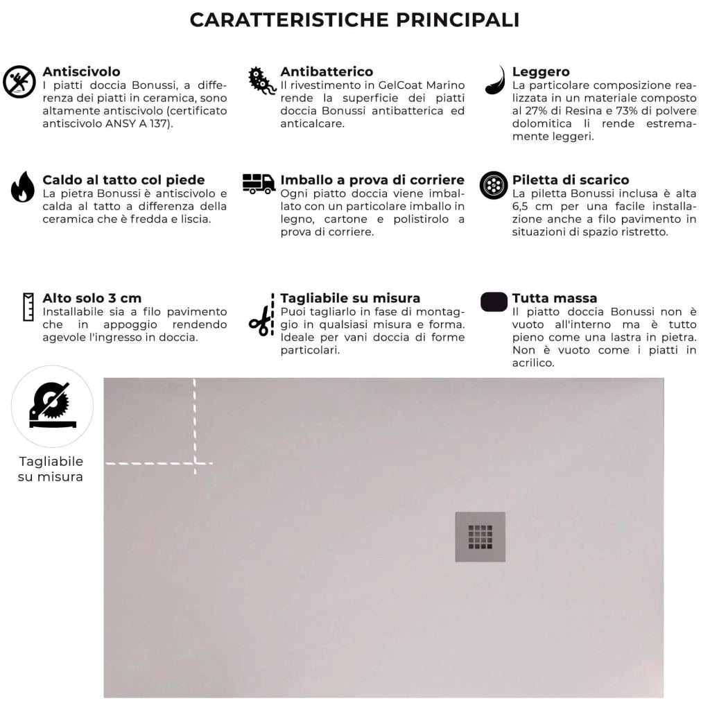 Piatto Doccia 100x190 cm in Pietra Bonussi Everest Bianco