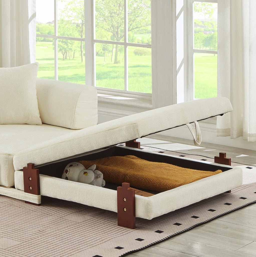 Divano letto pieghevole ULEVR 2 in 1 con porte USB e Type-C, vano contenitore, tasche laterali e cuscino, beige