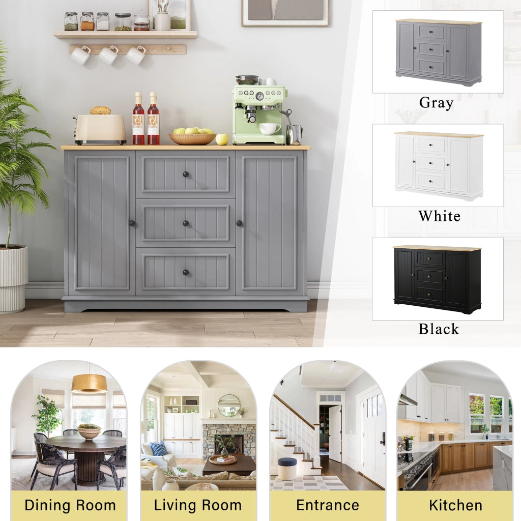 Credenza con 3 cassetti e ante stile frigorifero; ripiani regolabili; MDF grigio per cucina 126 × 40 × 86 cm