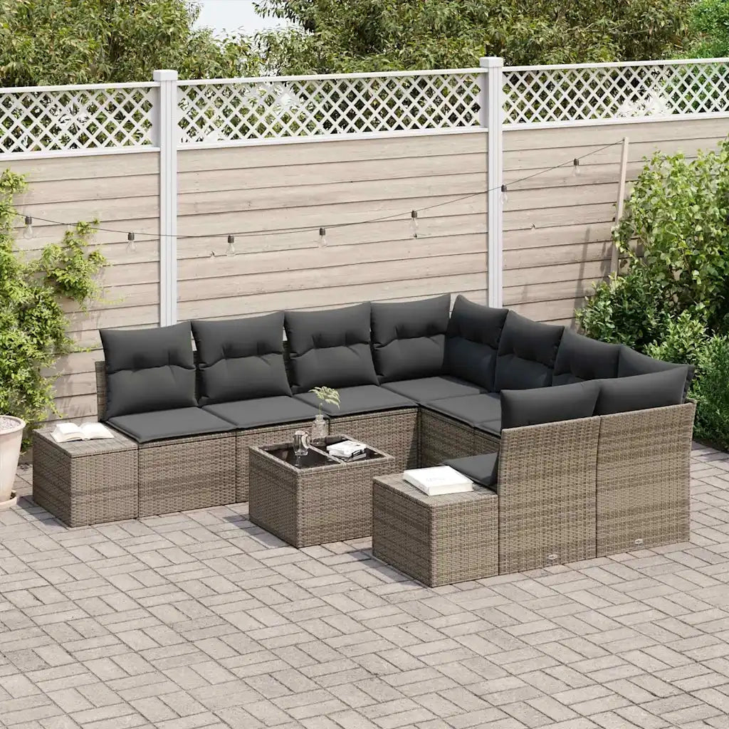 Set Divano da Giardino con cuscino 9 pcs Grigio polyrattan 3355668