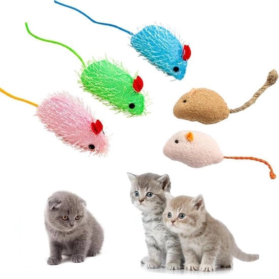 Set di 5 giocattoli pelosi topo gatto - multicolore