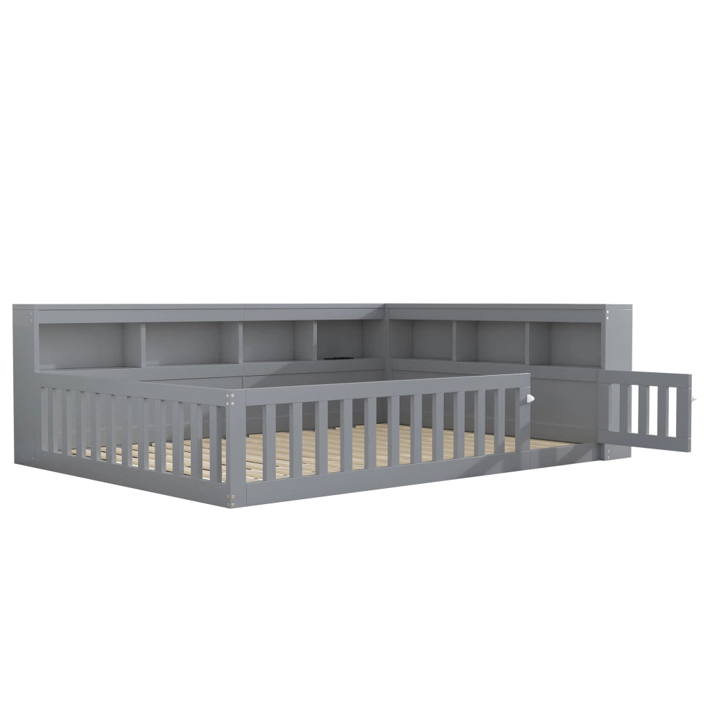 Letto divano 140 × 190 cm 2 posti con vano laterale; prese e USB; senza materasso; in pannelli di legno grigio