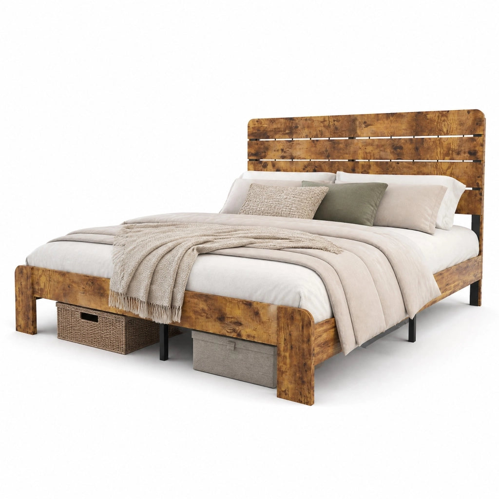 Letto singolo 140 × 200 cm con rete a doghe in ferro testiera bicolore marrone struttura in MDF e metallo