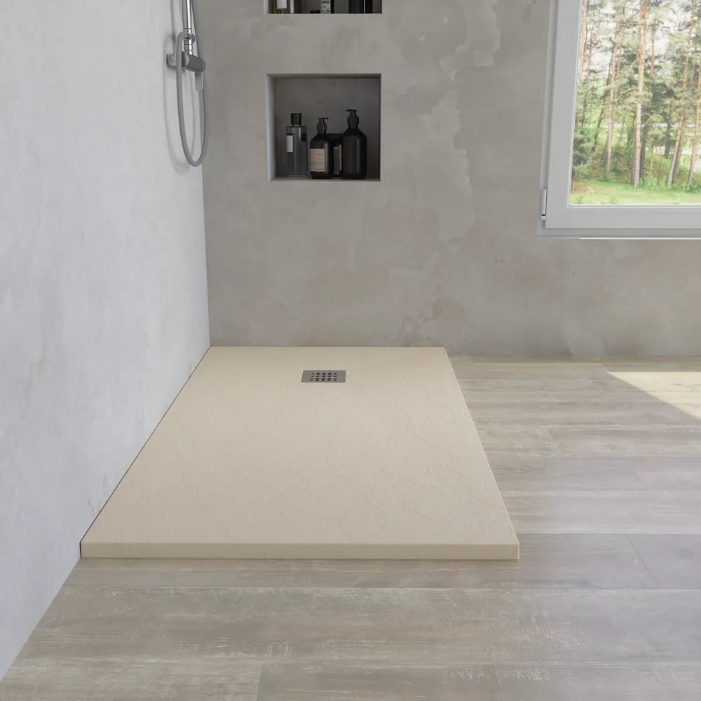 Piatto doccia rettangolare 80x180 cm in marmoresina avorio effetto pietra h3 cm | Milos