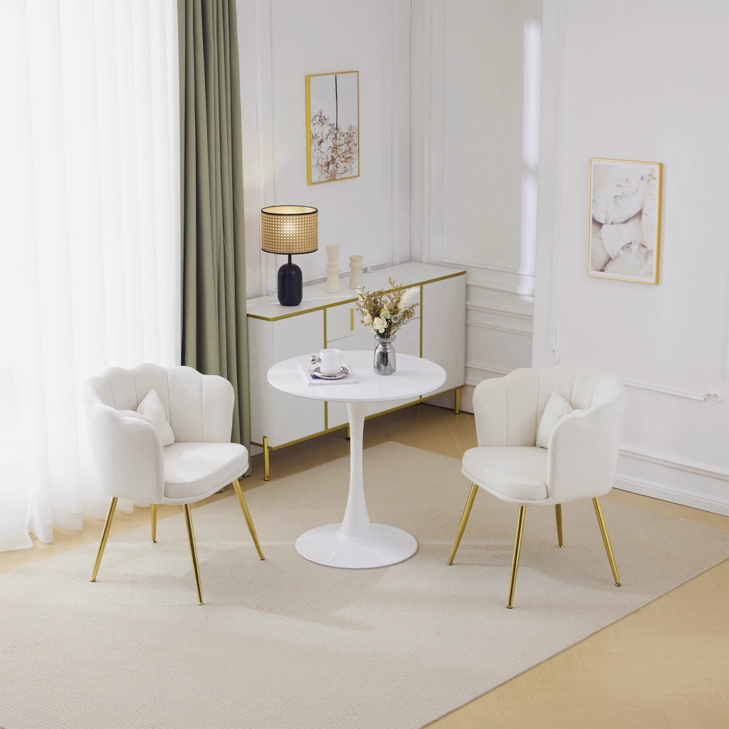 Set 2 Sedie da Pranzo Velluto Imbottite ¨C MINIMAL ¨C Gambe Metallo Oro, Schienale Design, Beige