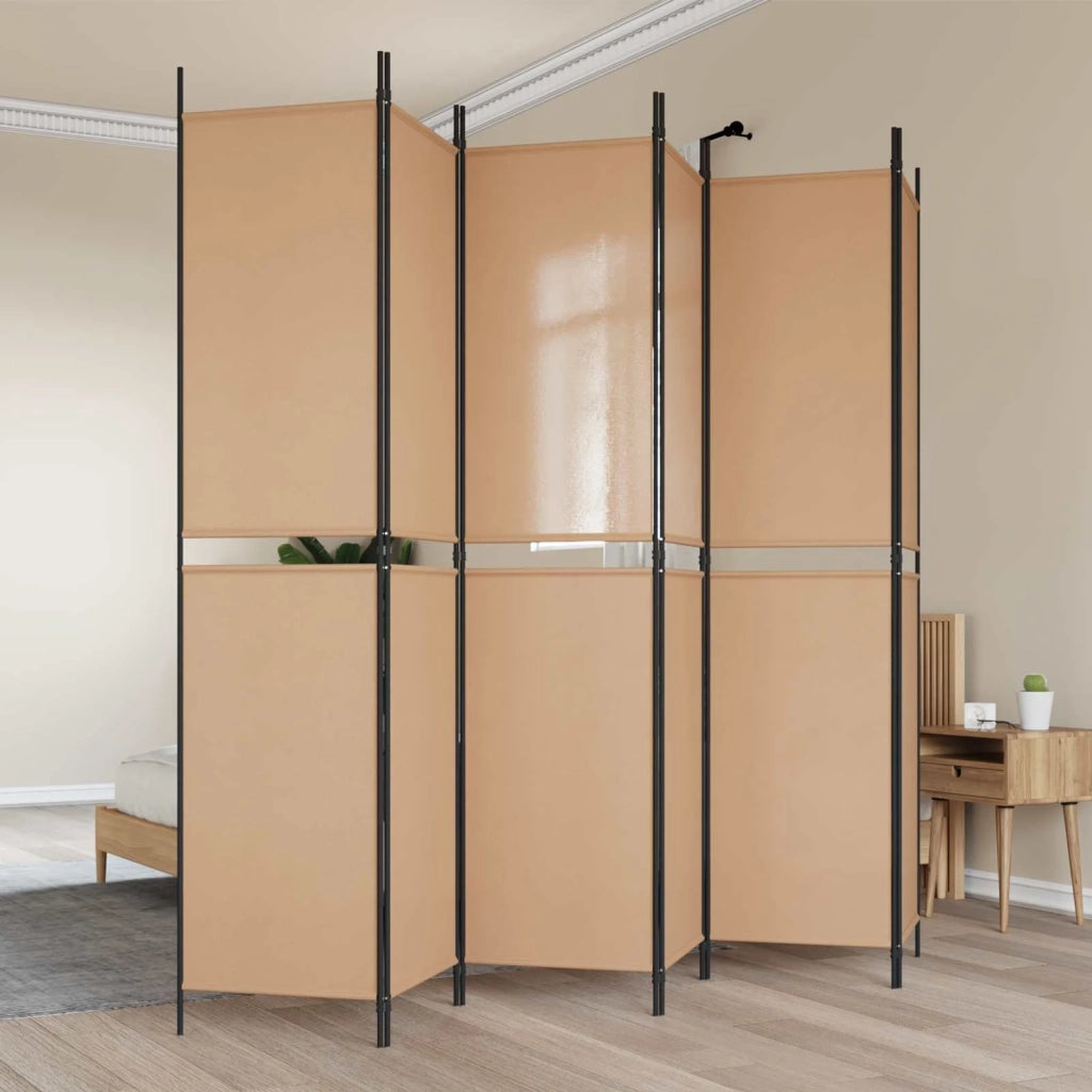 Divisore per Stanza a 6 Pannelli Beige 300 x 220 cm Tessuto 42039226