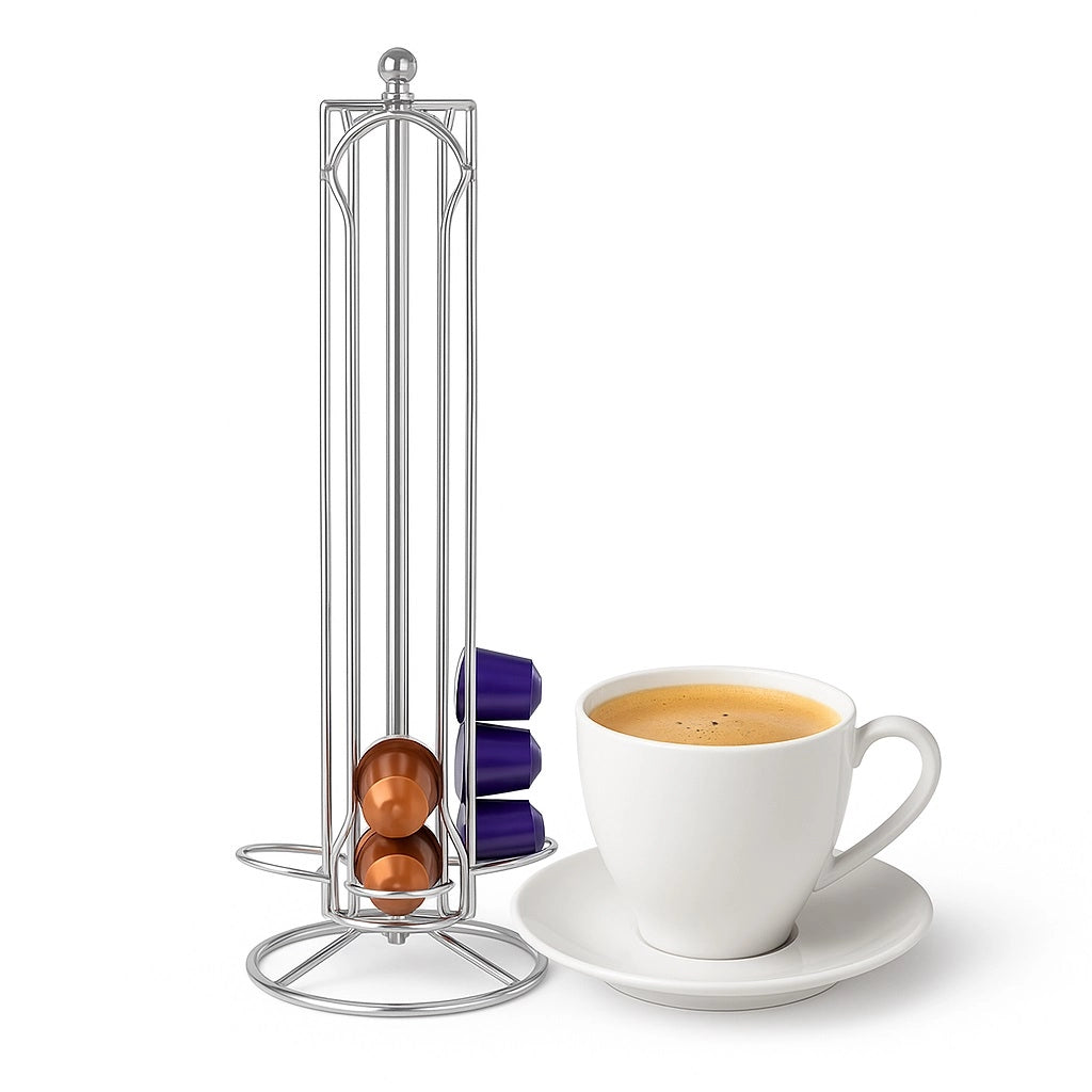 Porta Capsule in Acciaio Girevole 36 Posti Contenitore Capsule Nespresso H39cm