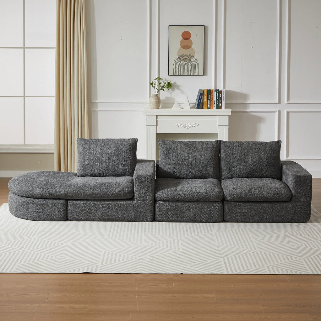 Divano modulare con chaise longue reversibile 250x160 cm in ciniglia grigio HOMVRA