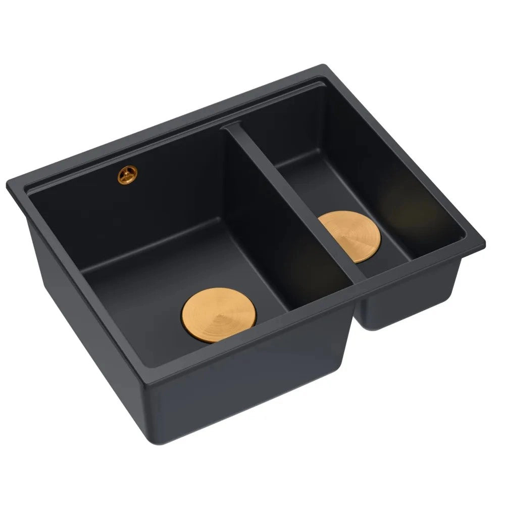 Lavello In Granito Logan 150 Black Tappo rame spazzolato