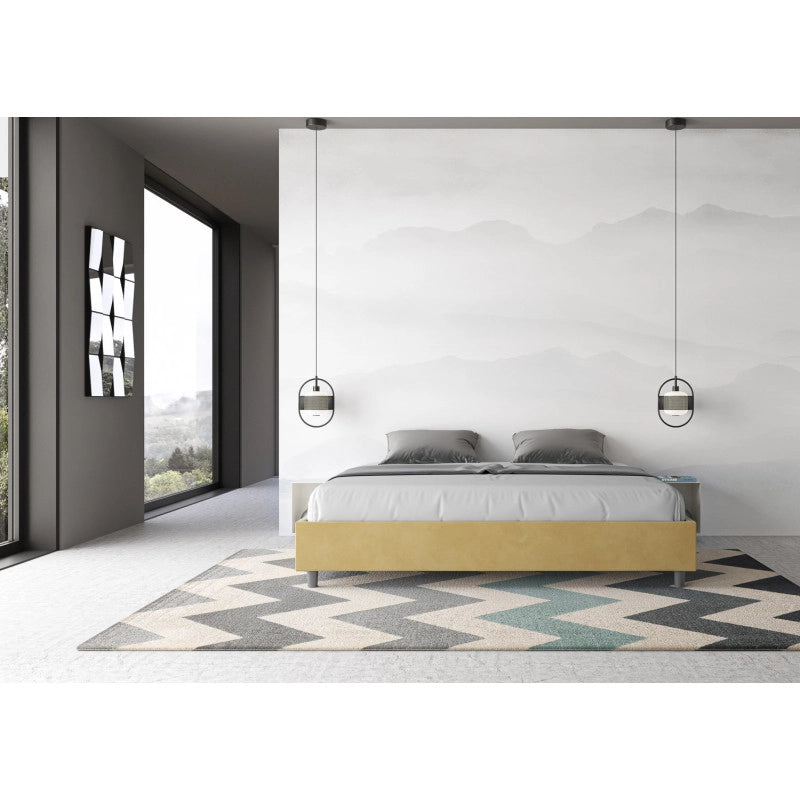 Letto imbottito Matrimoniale 190x190 cm Azelia - Contenitore,Microfibra,Ocra