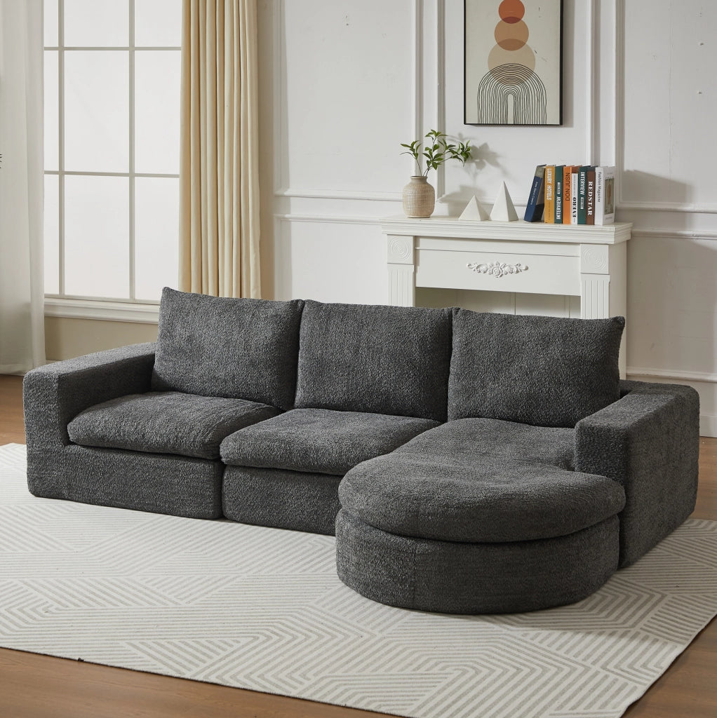 Divano modulare con chaise longue reversibile 250x160 cm in ciniglia grigio HOMVRA