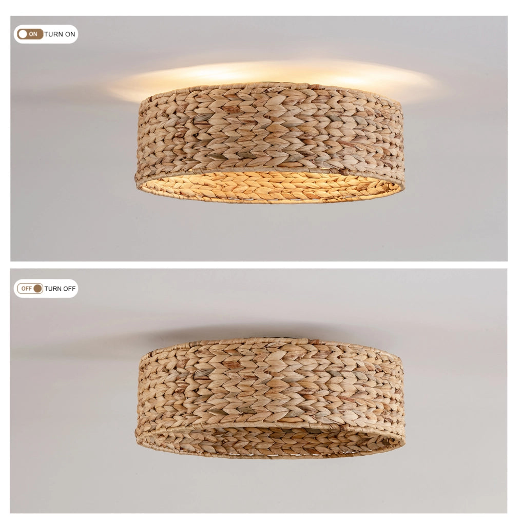 Ventilatore da soffitto con lampada 19 pollici in rattan; controllo Bluetooth e telecomando; rame