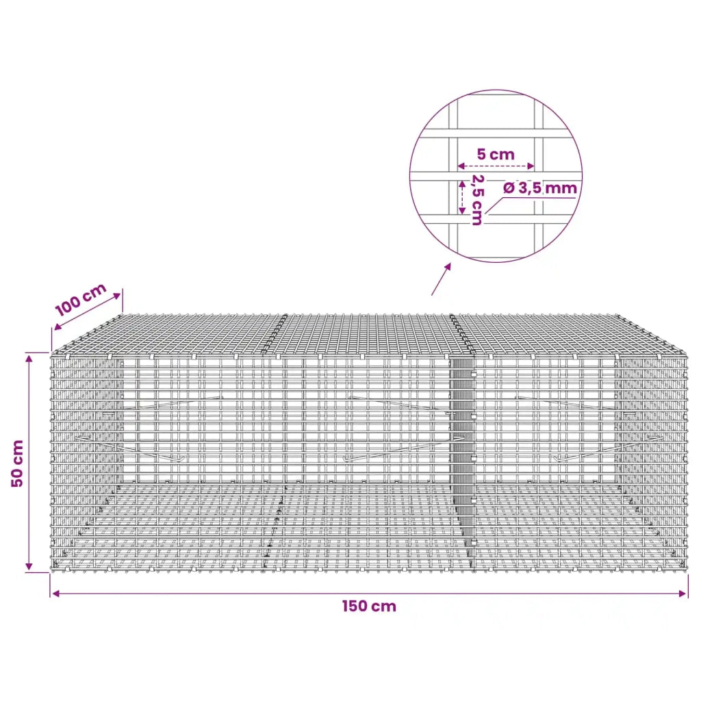 Gabione con Filo da 3,5 mm e Rete da 5x2,5 cm 150x100x50 cm 3461925