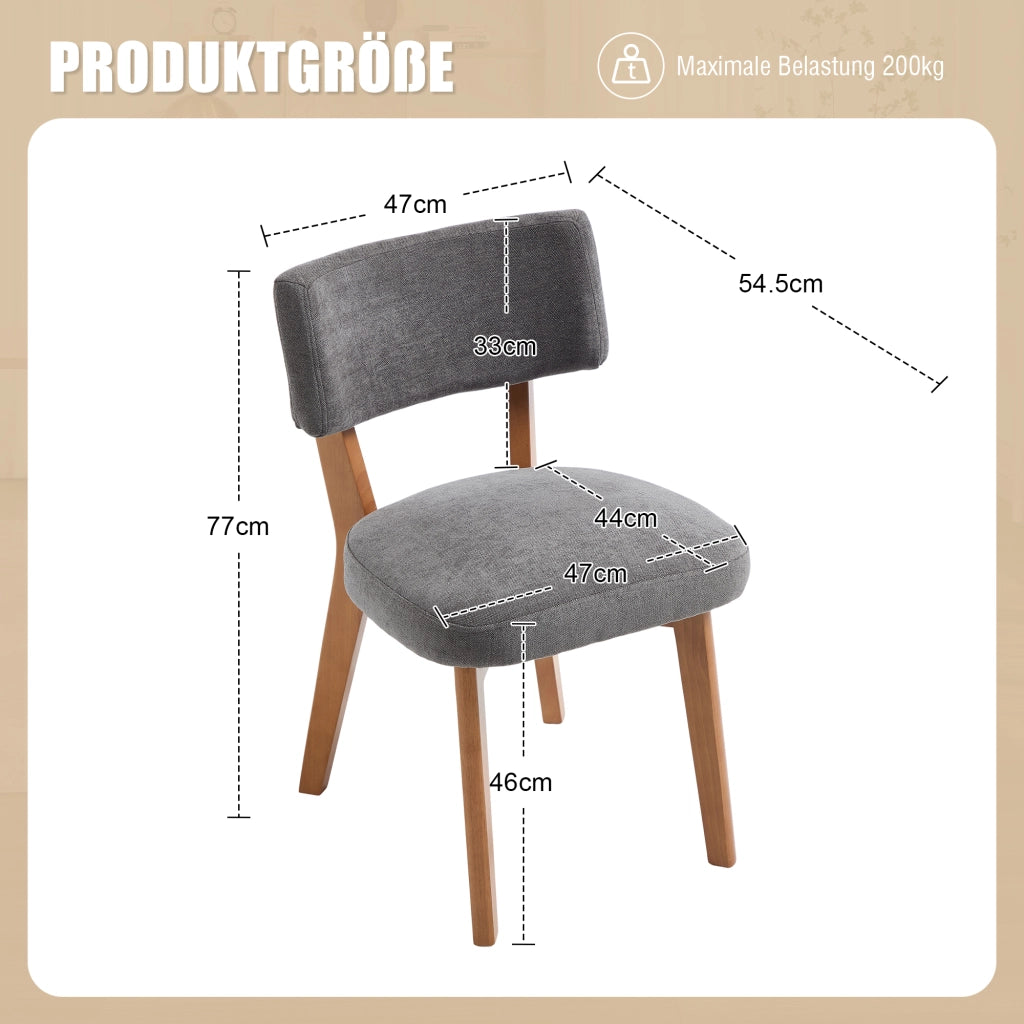 Sedia da sala da pranzo set di 2 con seduta imbottita e schienale ergonomico, in legno e tessuto di lino grigio