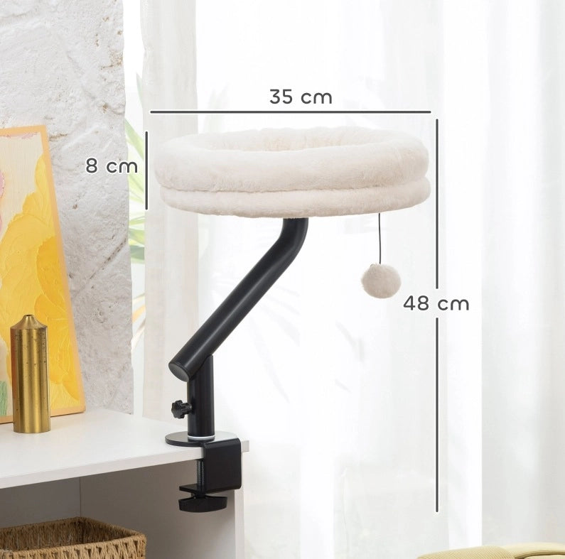 Amaca da scrivania per gatti 35x35x48 cm in poliestere crema, girevole 360°