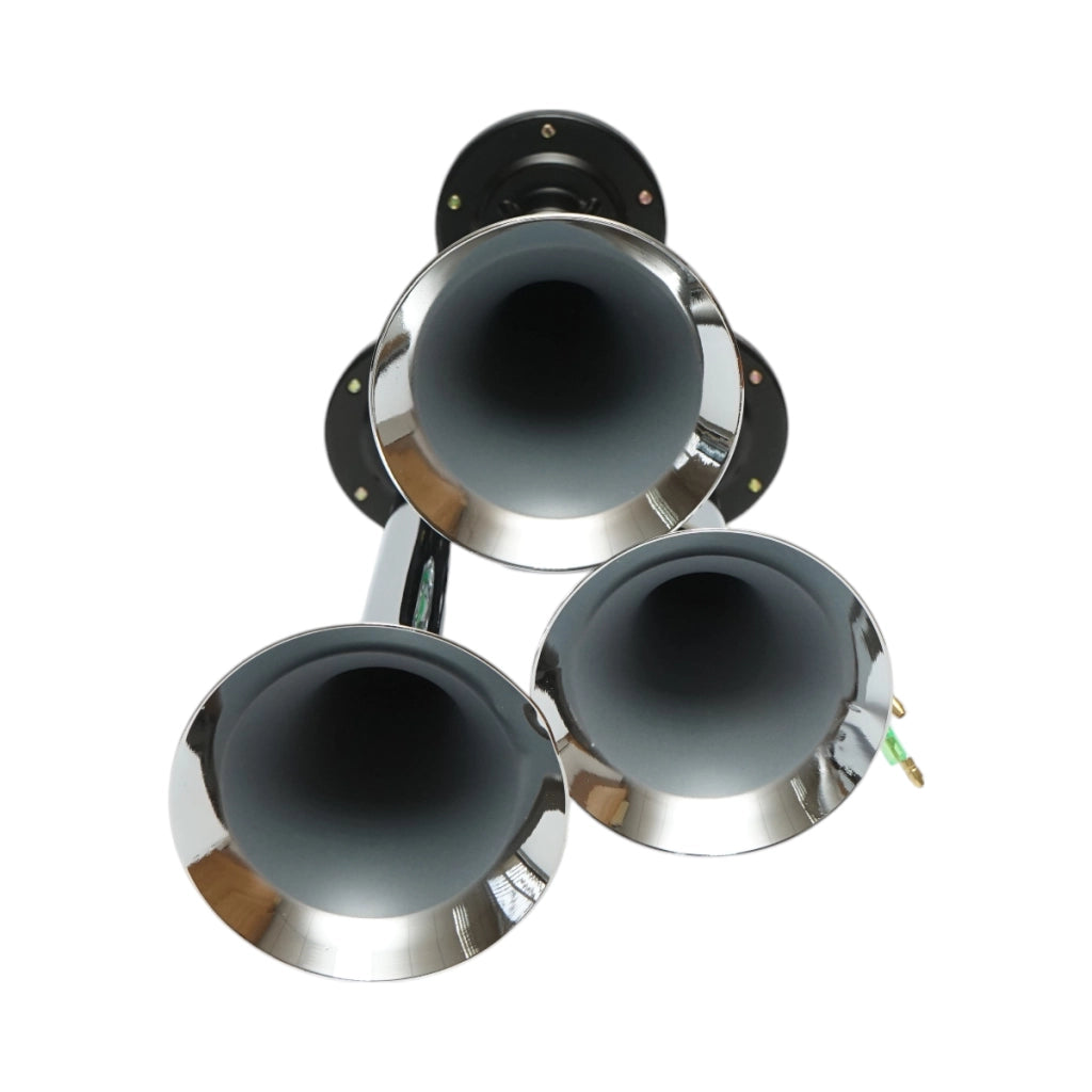Clacson a 3 trombe per compressore d’aria 12/24V.