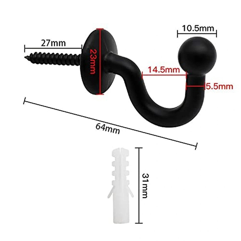 Set di 4 ganci a forma di U per tende, colore nero, metallo, 64 mm