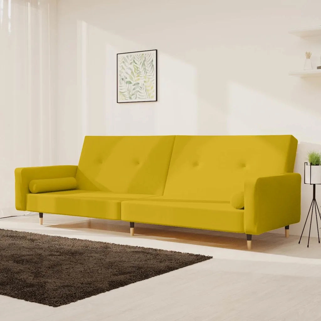 Divano letto | Sof¨¤ letto | Letto singolo a 2 Posti con 2 Cuscini Giallo in Velluto