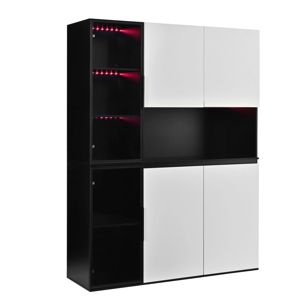 ARMADIO Vetrina 120x40x160 cm MDF Bianco e Nero con LED
