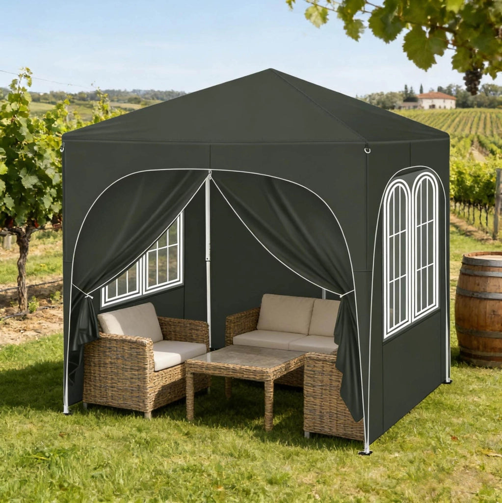 Gazebo pieghevole 2x2 m grigio con pareti laterali