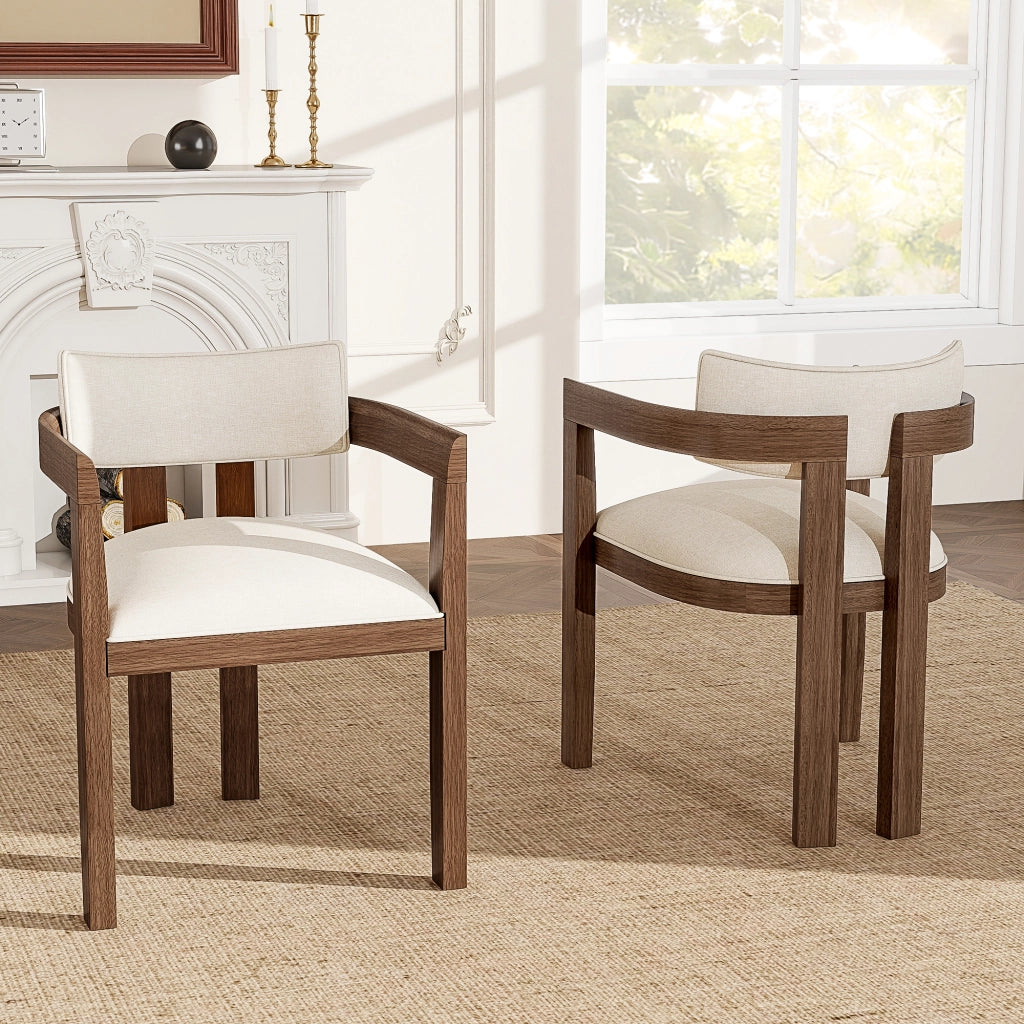 SEDIA con braccioli Set da 2 pezzi Legno massello e lino Colore noce