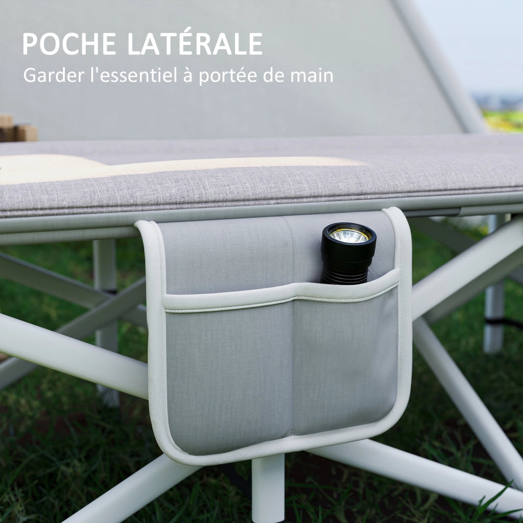 Lettino da campeggio pieghevole con materassino poggiatesta e tasca portaoggetti brandina sdraio robusta grigio 185L x 65l x 37H cm
