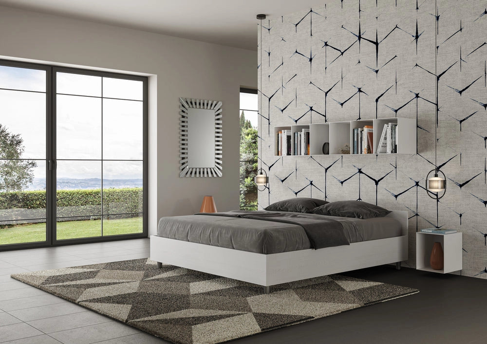 Letto Matrimoniale 160x190 cm con Rete Nuamo Frassino Bianco