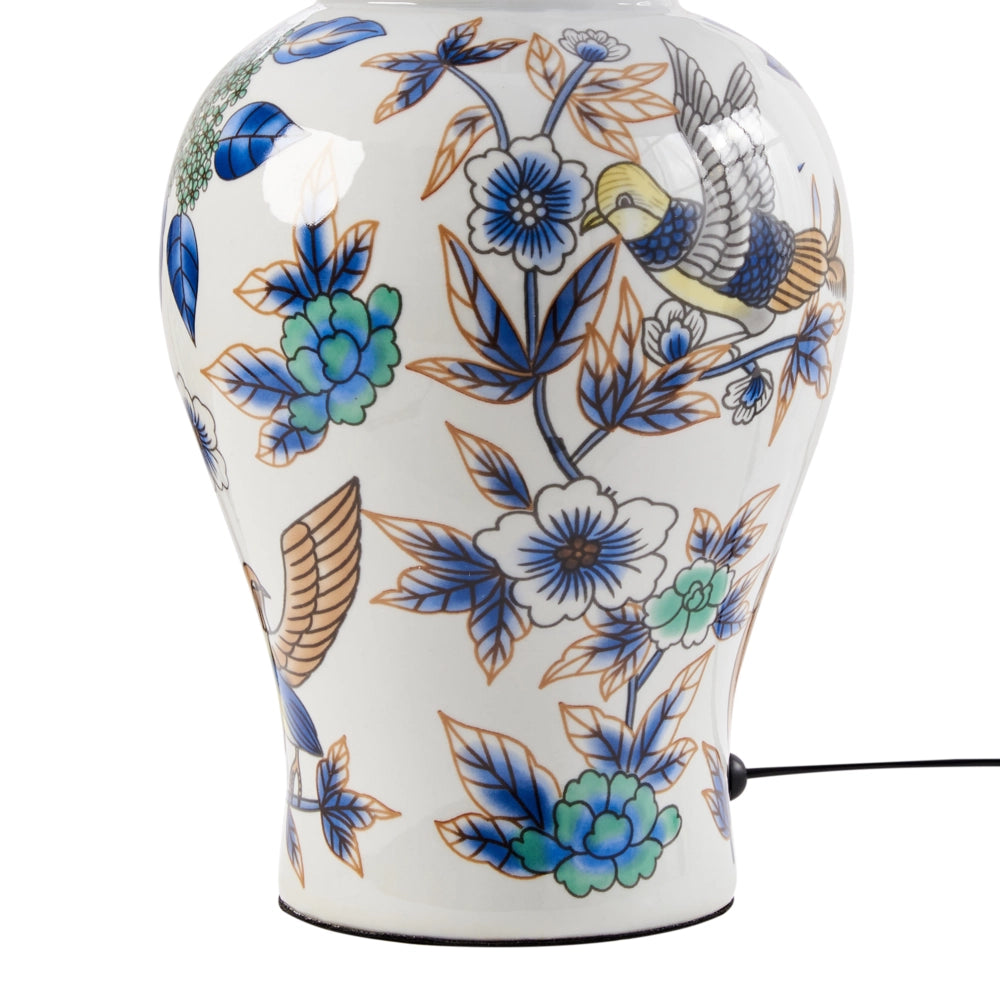 Lampada da tavolo elegante con base in porcellana bianco e blu con patten floreale Illuminazione elegante
