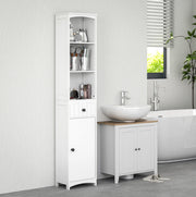 Colonna bagno compatta in MDF bianco con cassetto e 3 ripiani