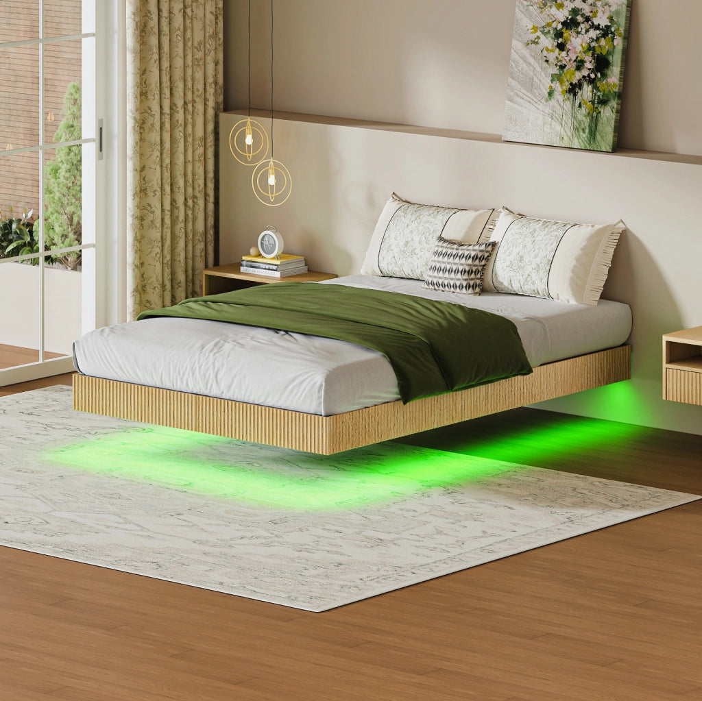 Letto da 140x200 cm con LED RGB regolabili e struttura in metallo naturale