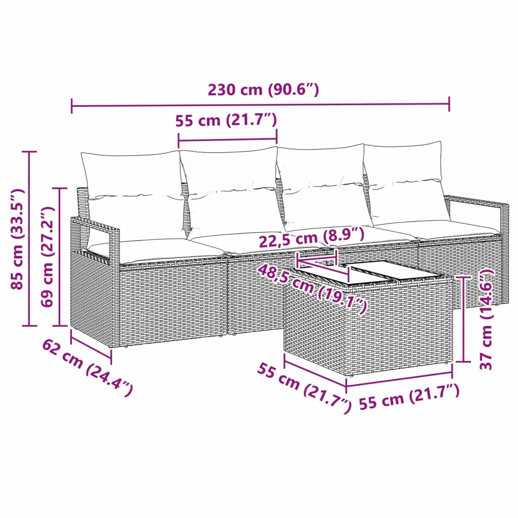 Set di divani 5 pcs Grigio e Blu polyrattan 3346255