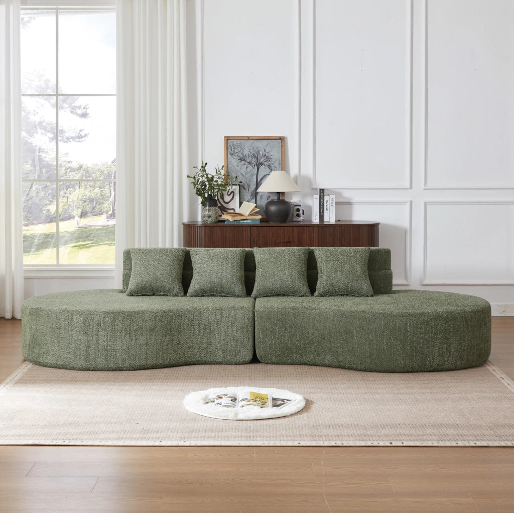 Divano modulare in schiuma 310 cm, 2 pezzi, rivestimento in tessuto Teddyfleece rimovibile e lavabile, design moderno minimalista