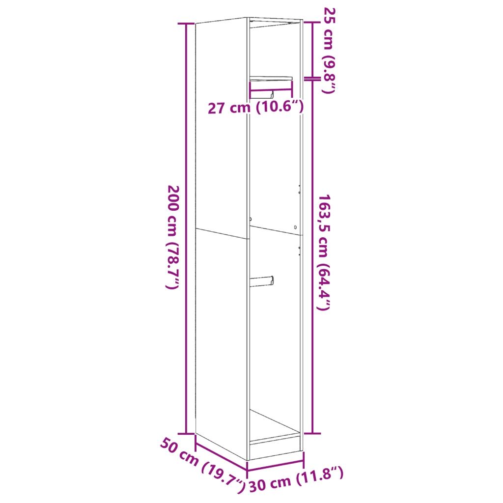 Armadio Grigio Cemento 30x50x200 cm in Legno Multistrato CFW6451289