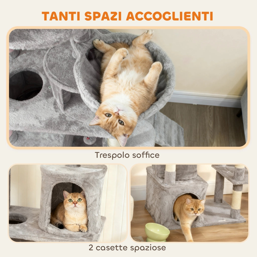 Tiragraffi per Gatti con 2 Casette e Amaca ¨C Xylo ¨C Grigio 60x40x170 cm