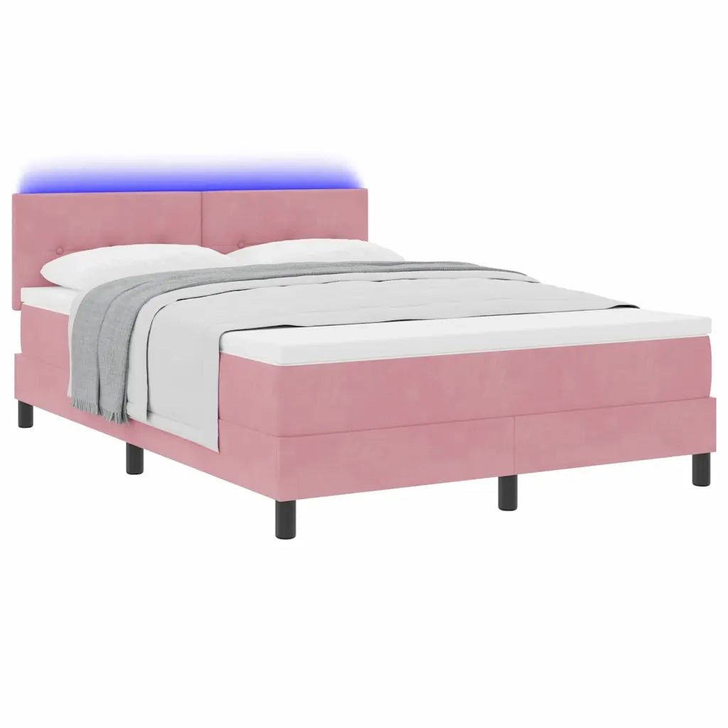 Letto a Sorgente LED con materasso Rosa 140 x 190 cm Velluto
