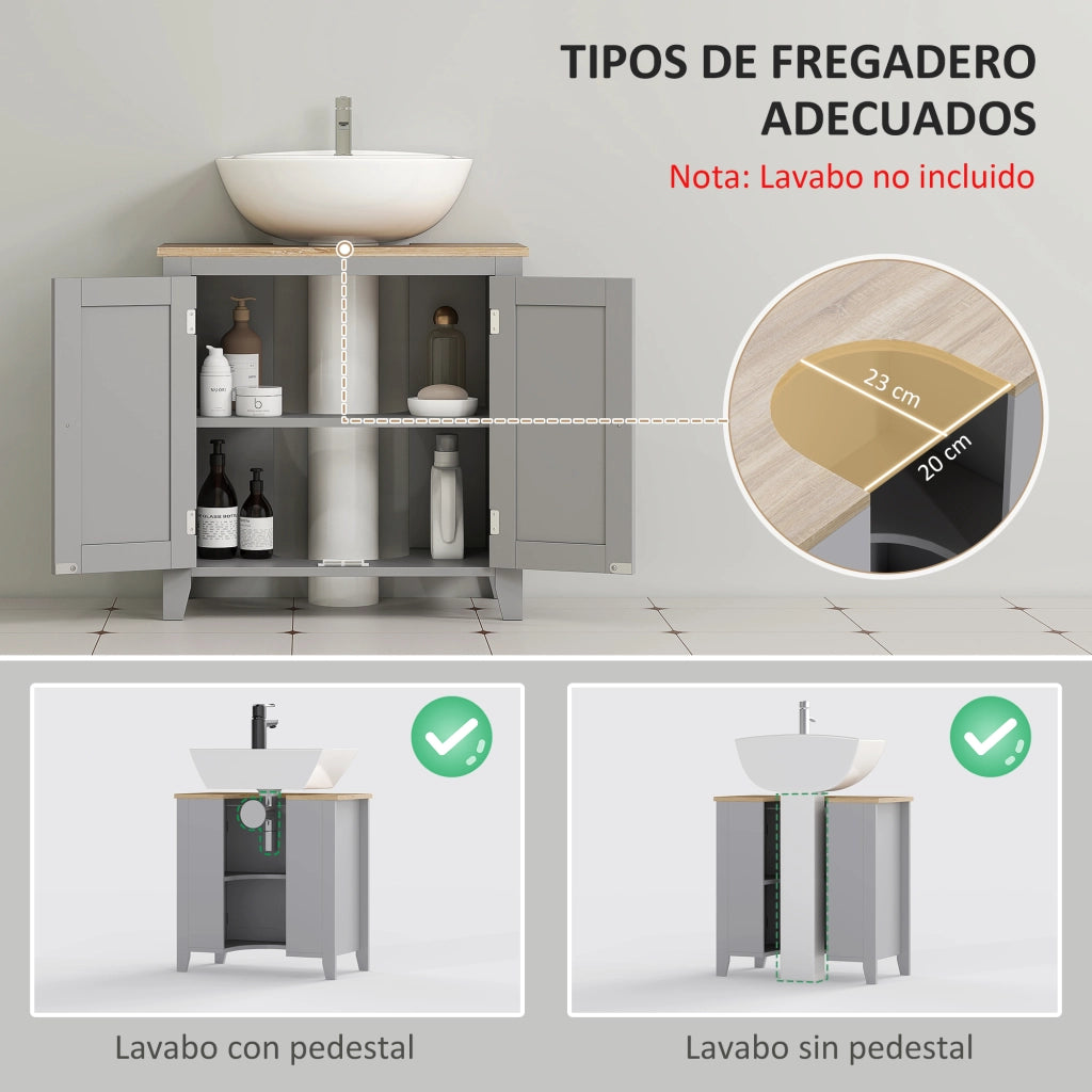 Mobile Sottolavabo con 2 Ante e Ripiano Regolabile ¨C Minimal ¨C 60x30x60 cm Grigio