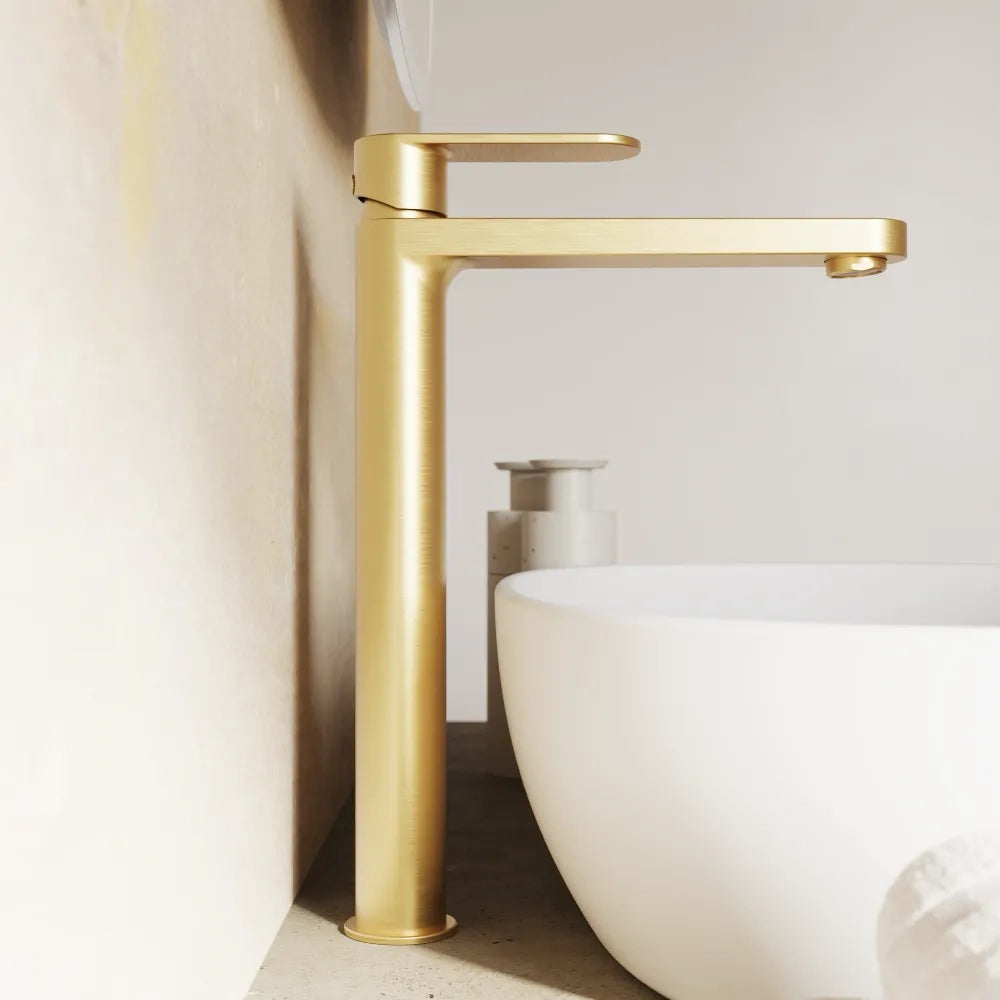 Set miscelatori lavabo alto bidet miscelatore doccia con deviatore oro spazzolato | Margot