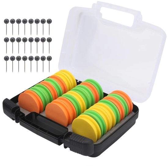 Set di spugne per la pulizia della linea da pesca 24 pezzi - spugne a forma rotonda per la pulizia della linea da pesca - contenitore di conservazione - attrezzature da pesca - scatola di conservazione - diametro 68mm - conservazione della linea da pesca